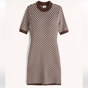 Abercrombie Brown and White Patterned Mini Sweater Dress